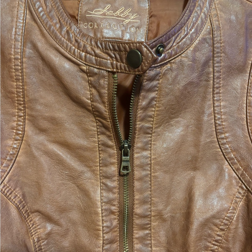 SEBBY Brown Faux Leather Moto Jacket Womens Size Small - Picture 3 of 7